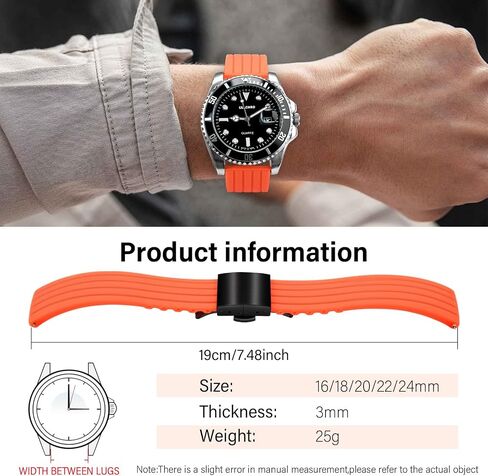 ULLCHRO SILICONE WATTER STRAP استبدال شريط ساعة مطاطية شريط مقاوم للماء - 14 ملم ، 16 مم ، 18 مم ، 20 مم ، 22 مم ، 24 ملم سوار الساق مع مشبك الفولاذ المقاوم للصدأ الأسود in Kuwait