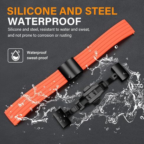 ULLCHRO SILICONE WATTER STRAP استبدال شريط ساعة مطاطية شريط مقاوم للماء - 14 ملم ، 16 مم ، 18 مم ، 20 مم ، 22 مم ، 24 ملم سوار الساق مع مشبك الفولاذ المقاوم للصدأ الأسود in Kuwait