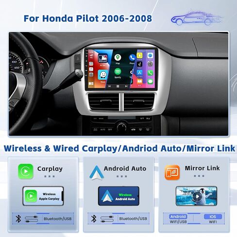 Hikity 4G+64G Android 13 Car Stereo for 2006-2008 Honda Pilot Radio, 9 Inch IPS Touch Screen Radio with Wireless Apple Carplay Android Auto, Bluetooth GPS WiFi 32EQ DSP FM RDS SWC+Mic, AHD Backup Cam in Saudi Arabia