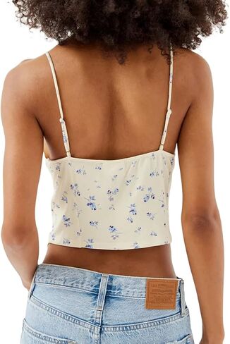 RUEWEY Women's Summer Tie Up Camisole Tops Lace Sleeveless V Neck Irregular Ruffle Bustier Tops Crop Tops in Saudi Arabia