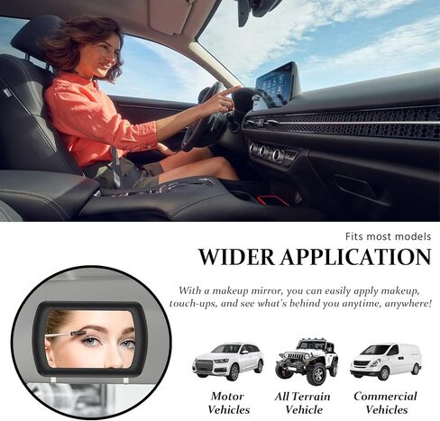 Sun Visor Car Mirror Vanity ، Clip Universal on Automotive Sun Visor Vanity Mirror ، Universal Interior Car Accessories for Women Girls in Kuwait