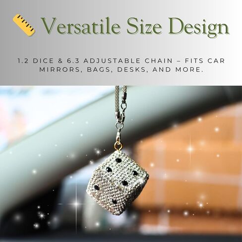 Creative Hanging Dice with Dots Car Rearview Mirror Charm, Bling Car Charm, Rear View Mirror Accessories, Stylish Auto Interior Decor in Saudi Arabia