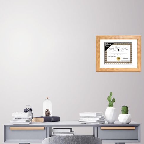 إطارات الصورة الإبداعية 11x14 إطار دبلوم البلوط مع زجاج حصيرة أسود وشماعات الجدار المثبتة | يحتفظ الإطار بوسائل الإعلام 16x20 بدون حصيرة in Kuwait