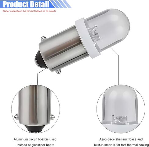 10PCS BA9S LED Car Light Bulbs, BA9 1895 1891 57 53 3893 47830 64111 No Error LED Bulb, 12V 3030-SMD 6000K Super Bright Car Interior Bulb for License Plate, Glove Box, Map Dome Light (White) in Saudi Arabia