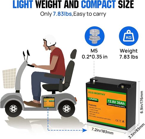 ECO-WORTHY 2 Pack 12V 30Ah LiFePO4 Lithium Battery for Mobility Scooter, Power Wheels, Wheel Chair, 3000+ Deep Cycle Rechargeable Battery in Saudi Arabia