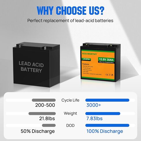 ECO-WORTHY 2 Pack 12V 30Ah LiFePO4 Lithium Battery for Mobility Scooter, Power Wheels, Wheel Chair, 3000+ Deep Cycle Rechargeable Battery in Saudi Arabia