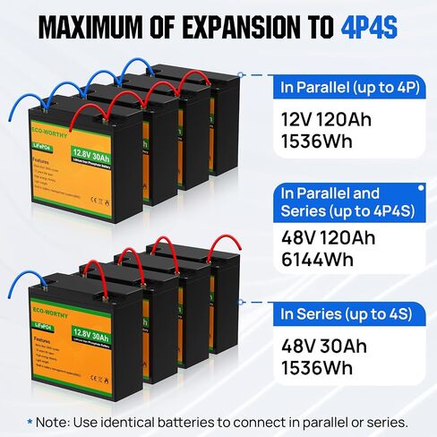 ECO-WORTHY 2 Pack 12V 30Ah LiFePO4 Lithium Battery for Mobility Scooter, Power Wheels, Wheel Chair, 3000+ Deep Cycle Rechargeable Battery in Saudi Arabia