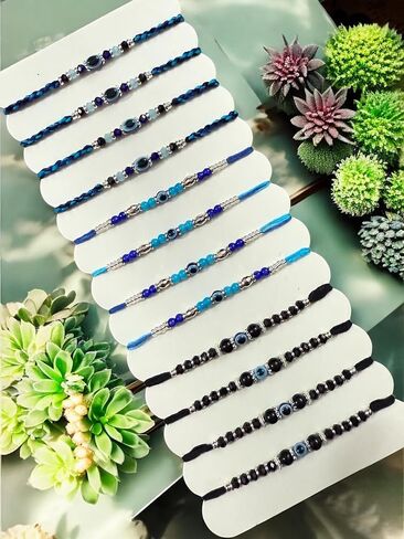 أساور خيط Rakhi التقليدية لـ Brothers Evil Eye ، مجموعة من 12 ، حجارة متعددة الألوان ورولي شوال ، مهرجان راكشا بانهان in Saudi Arabia