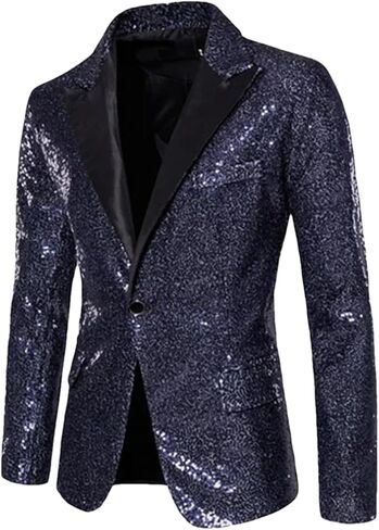 Men Sequin Suit Jacket Solid Bar KTV Stage Dress Male Blazer One Buttons Wedding Coat in Saudi Arabia