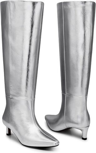 Women's Knee High Boots: 1.96 Inch Kitten Heel Pointed Toe Booties - Wide Calf Tall Boots for Women, 2025 Sexy Fashion Trendy Heel Boot for Work, Night out, Party in Saudi Arabia