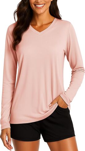 TACVASEN Women's UPF 50+ Sun Protection V Neck Long Sleeve Tops Quick Dry Hiking Running Workout T-Shirts in Kuwait