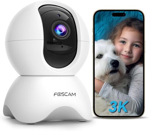كاميرا أمان FOSCAM 3K قابلة للإمالة لمراقبة الأطفال، وكاميرا للكلاب مع كشف الحركة، وصفارة إنذار ثنائية الاتجاه، ورؤية ليلية، وتخزين بطاقة Cloud وSD، تعمل مع Alexa وGoogle Home in Kuwait