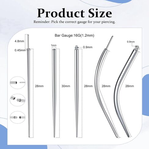 D.Bella 14G/16G/18G/20G Piercing Taper Insertion Tool Stainless Steel Piercing Assistant Tool for Threaded Push In Threadless Labret Tragus Helix Conch Cartilage Earring Lip Nose Piercing in Saudi Arabia