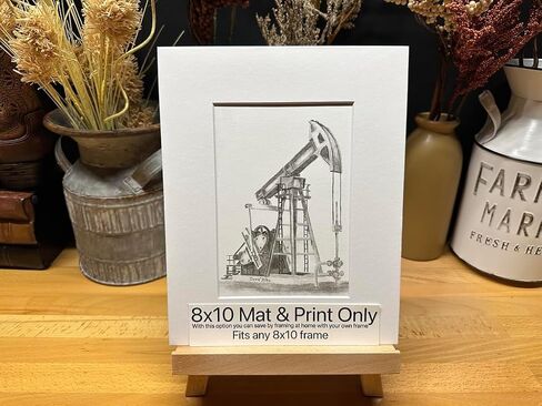 Oilfield Pumpjack Oil Pump Jack Graphite Pencil Art Sketch Drawing Print Picture Limited Edition ~ Titled 'Very Crude' by David Allen (8x10 Brown Frame & Print) in Saudi Arabia