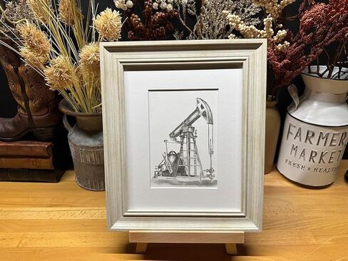 Oilfield Pumpjack Oil Pump Jack Graphite Pencil Art Sketch Drawing Print Picture Limited Edition ~ Titled 'Very Crude' by David Allen (8x10 Brown Frame & Print) in Saudi Arabia