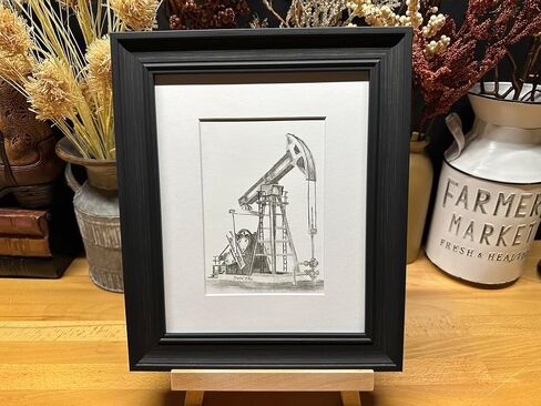 Oilfield Pumpjack Oil Pump Jack Graphite Pencil Art Sketch Drawing Print Picture Limited Edition ~ Titled 'Very Crude' by David Allen (8x10 Brown Frame & Print) in Saudi Arabia