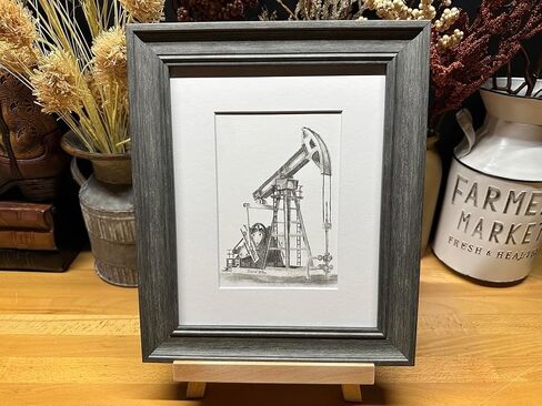 Oilfield Pumpjack Oil Pump Jack Graphite Pencil Art Sketch Drawing Print Picture Limited Edition ~ Titled 'Very Crude' by David Allen (8x10 Brown Frame & Print) in Saudi Arabia
