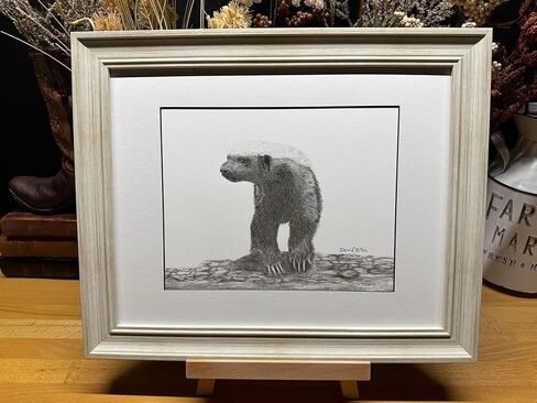 Honey Badger Ratel Graphite Pencil Art Sketch Drawing Print Picture Limited Edition ~ Titled 'Holding Ground' by David Allen (8x10 Brown Frame & Print) in Saudi Arabia