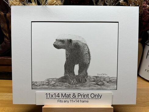 Honey Badger Ratel Graphite Pencil Art Sketch Drawing Print Picture Limited Edition ~ Titled 'Holding Ground' by David Allen (8x10 Brown Frame & Print) in Saudi Arabia