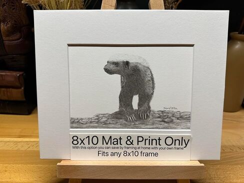 Honey Badger Ratel Graphite Pencil Art Sketch Drawing Print Picture Limited Edition ~ Titled 'Holding Ground' by David Allen (8x10 Brown Frame & Print) in Saudi Arabia