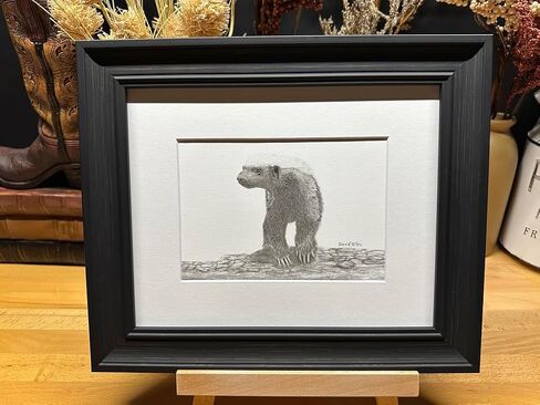 Honey Badger Ratel Graphite Pencil Art Sketch Drawing Print Picture Limited Edition ~ Titled 'Holding Ground' by David Allen (8x10 Brown Frame & Print) in Saudi Arabia