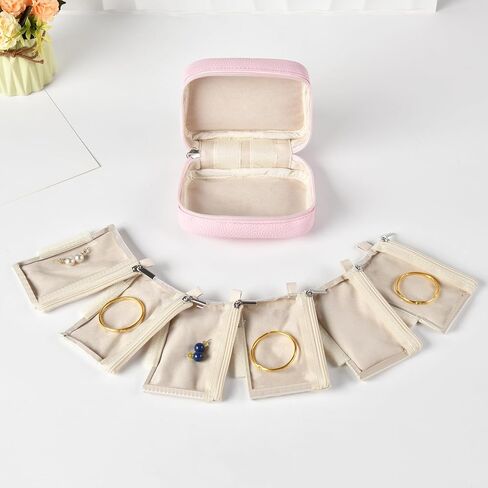 Portable Jewelry Case, Small Travel Jewelry Storage Bag with 6 Velvet Zipper Pockets, Jewerly Organizer Case for Earrings, Rings, Bracelets – Birthday or Graduation Gift for Women Girls in Saudi Arabia