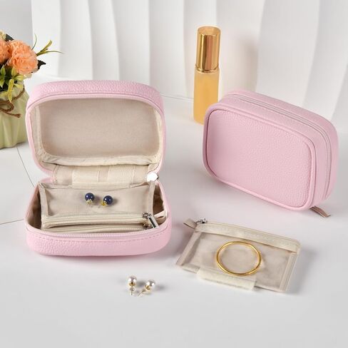 Portable Jewelry Case, Small Travel Jewelry Storage Bag with 6 Velvet Zipper Pockets, Jewerly Organizer Case for Earrings, Rings, Bracelets – Birthday or Graduation Gift for Women Girls in Saudi Arabia