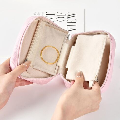 Portable Jewelry Case, Small Travel Jewelry Storage Bag with 6 Velvet Zipper Pockets, Jewerly Organizer Case for Earrings, Rings, Bracelets – Birthday or Graduation Gift for Women Girls in Saudi Arabia