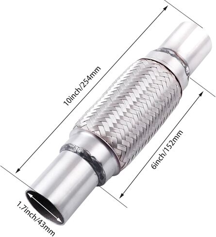 1.7''x 6'' Stainless Steel Flexible Exhaust Pipe Double Braid Heavy Duty Universal Muffler Pipe Replacement Overall Length 10'' for Cars and Trucks in Kuwait
