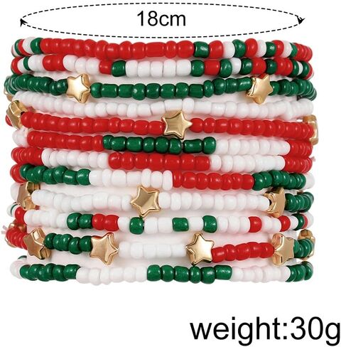 Pingyongchang Cute Xmas Beads Bracelets Set Red Green White Boho Stackable Adjustable Multi Layer Bangle Bracelet for Women Men as Christmas Party Vacation Friendship Gifts-12pcs in Saudi Arabia