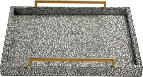 20 "x20" رمادي جلد شاجرين صينية زخرفية كبيرة لغرفة المعيشة صينية عثمانية مربعة كبيرة لمطاولة القهوة (مقبض رمادي الذهب ، 20 ") in Saudi Arabia