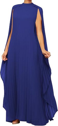 Seltaon Women's Chiffon Pleated Flowy Maxi Dresses Cape Sleeve Pleated Cocktail Evening Party Dress in Saudi Arabia