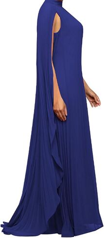 Seltaon Women's Chiffon Pleated Flowy Maxi Dresses Cape Sleeve Pleated Cocktail Evening Party Dress in Saudi Arabia