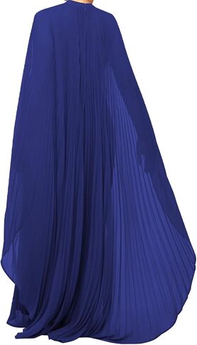 Seltaon Women's Chiffon Pleated Flowy Maxi Dresses Cape Sleeve Pleated Cocktail Evening Party Dress in Saudi Arabia