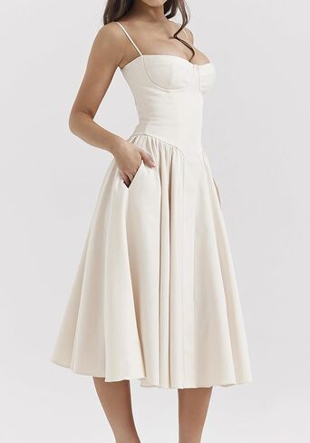 شينفي المرأة الصيفية الصيفية مشد ميدي فستان السباغيتي حزام تمثال نصفي A-line sundress فستان عطلة كوكتيل رسمية in Kuwait