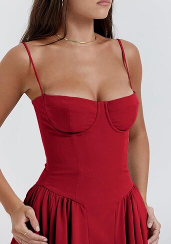 SHINFY Womens Summer Corset Midi Dress Spaghetti Strap Bustier A-Line Flowy Sundress Formal Cocktail Vacation Dress in Saudi Arabia