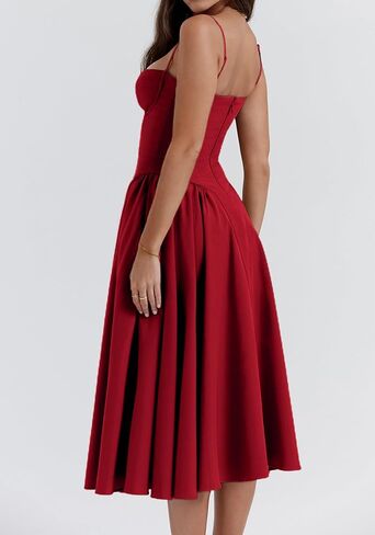 SHINFY Womens Summer Corset Midi Dress Spaghetti Strap Bustier A-Line Flowy Sundress Formal Cocktail Vacation Dress in Saudi Arabia