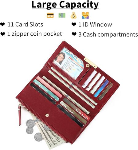 محفظة نساء RFID حظر الجلود الكبيرة محفظة بطاقات متعددة الأزرق مع حامل بطاقة zipper pocke ائتمان in Kuwait