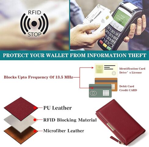 محفظة نساء RFID حظر الجلود الكبيرة محفظة بطاقات متعددة الأزرق مع حامل بطاقة zipper pocke ائتمان in Kuwait