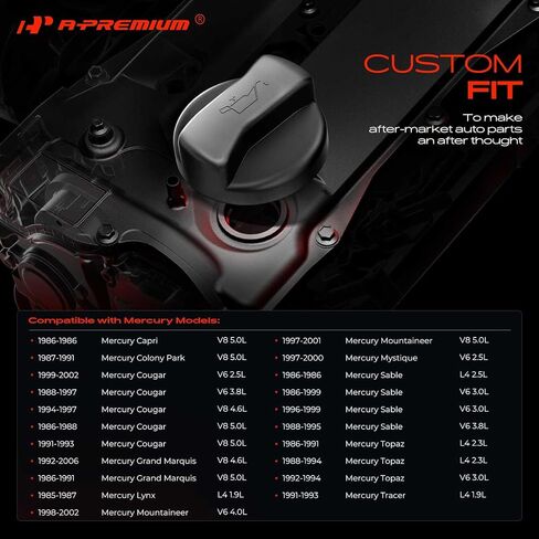 A-Premium Engine Engine Engine Piller Cap Cap Cap متوافق مع نماذج Ford Lincoln Mercury-F-150 ، F-250 ، F-350 ، Explorer ، Mustang ، Ranger ، Taurus ، Expedition ، Bronco ، E-150 ، Navigator ، # 90005 F3AZ-6766-B in Saudi Arabia