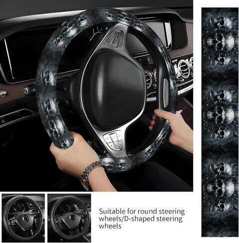 Steering Wheel Covers for Car, Truck, and SUV, Cute Non-Slip Breathable Elastic Steering Wheel, Car Accessories, Universal 15 Inch Leather Cover for Men Women Vantage Skull in Kuwait