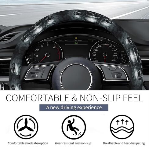 Steering Wheel Covers for Car, Truck, and SUV, Cute Non-Slip Breathable Elastic Steering Wheel, Car Accessories, Universal 15 Inch Leather Cover for Men Women Vantage Skull in Kuwait