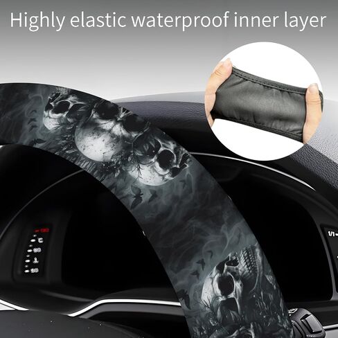 Steering Wheel Covers for Car, Truck, and SUV, Cute Non-Slip Breathable Elastic Steering Wheel, Car Accessories, Universal 15 Inch Leather Cover for Men Women Vantage Skull in Kuwait