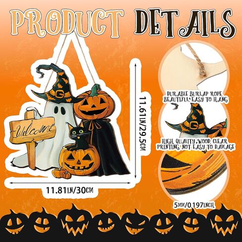 Barydat Halloween Welcome Door Sign Skeleton Pumpkin Front Door Wreath Decor Rustic Hanging Wooden Wreath Car Outdoor Signs for Halloween Party Supplies (Witch) in Saudi Arabia