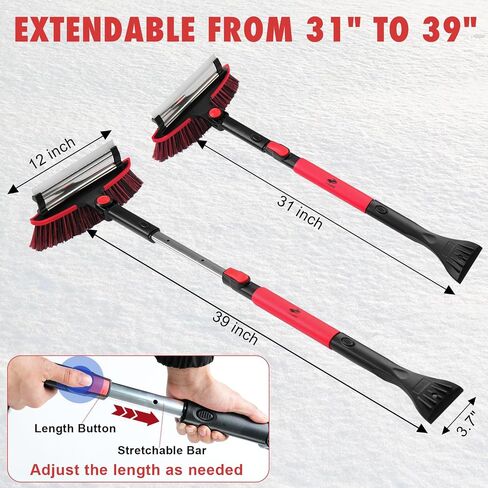 CARCAREZ 39" Extendable Car Snow Brush and Ice Scraper, Windshield Window Ice Snow Removal Snow Broom with Foam Grip 180° Pivoting Brush Head Snow Scraper for Car Auto Truck SUV in Kuwait