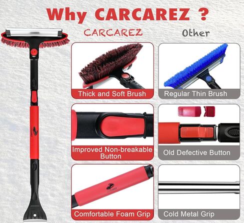 CARCAREZ 39" Extendable Car Snow Brush and Ice Scraper, Windshield Window Ice Snow Removal Snow Broom with Foam Grip 180° Pivoting Brush Head Snow Scraper for Car Auto Truck SUV in Kuwait
