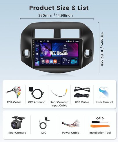 2G 64G for Toyota RAV4 2007-2011 Android Car Stereo Radio CarPlay Android Auto, Rimoody 9 Inch Touch Screen Support Mirror Link Bluetooth FM/RDS GPS WiFi SWC Backup Camera in Saudi Arabia