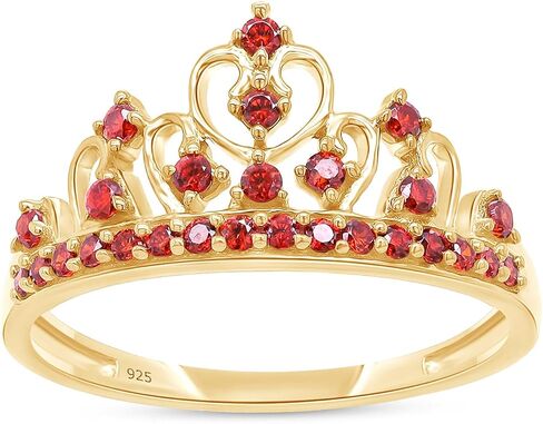 جولة Affy Cut Multi Multi Stone Princess Style Crown Crown Ring في الذهب الأصفر 14K على الفضة الاسترليني in Kuwait