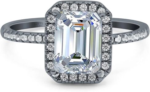 Blue Apple Co. Emerald Cut Art Deco Halo Wedding Bridal Engagement Ring Round Simulated Cubic Zirconia 925 Sterling Silver in Saudi Arabia
