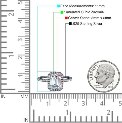 Blue Apple Co. Emerald Cut Art Deco Halo Wedding Bridal Engagement Ring Round Simulated Cubic Zirconia 925 Sterling Silver in Saudi Arabia